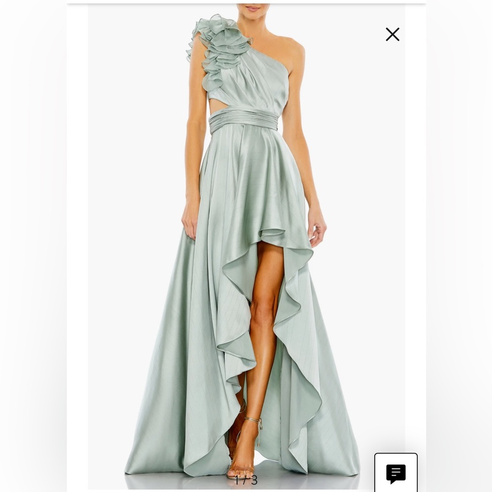 Mac Duggal One-Shoulder Maxi Dress in Light Green